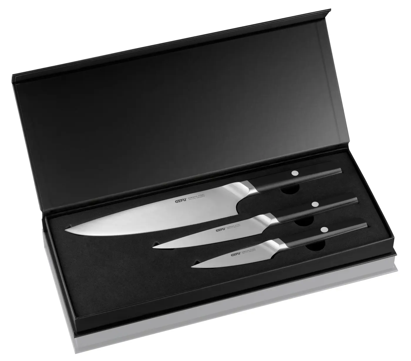GEFU Messer-Set ACURO  3-teilig schwarz/silber deutscher Klingenstahl|Kunststoff|hochwertiger Edelstahl