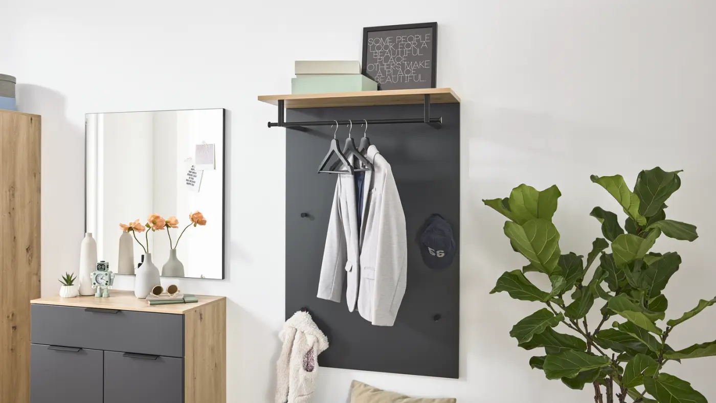 Interliving Garderobenkombi Serie 6012 Anthrazit Asteiche Dekor
