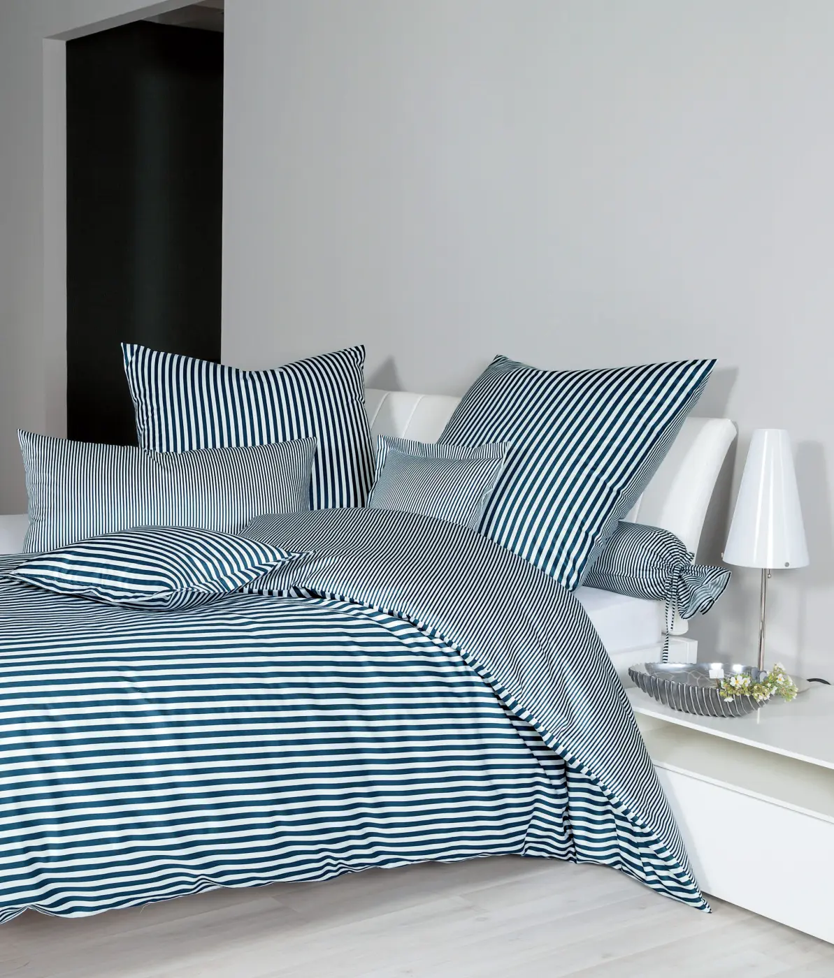 Janine Mako-Satin Bettwäsche modernclassic atlantik  155X220,80x80 cm