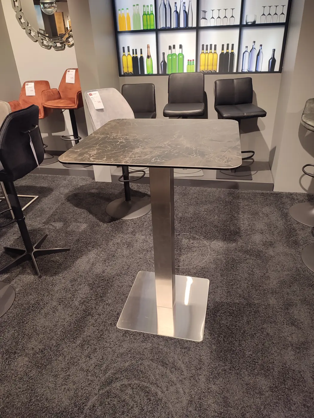 MCA Bartisch Zarina Glas/Keramik/Edelstahl grau 70 x70 cm