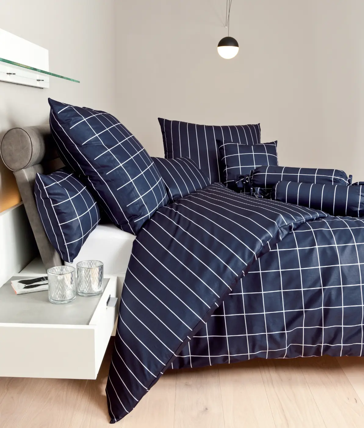 Janine Mako-Satin Bettwäsche Modern Classic Nachtschattenblau ca. 135 x 200/80 cm 