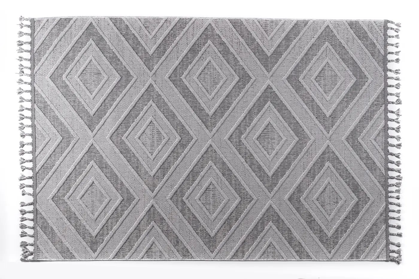 Interliving Outdoor Teppich Serie  G-8010 Raute grau weiß 133x190 cm
