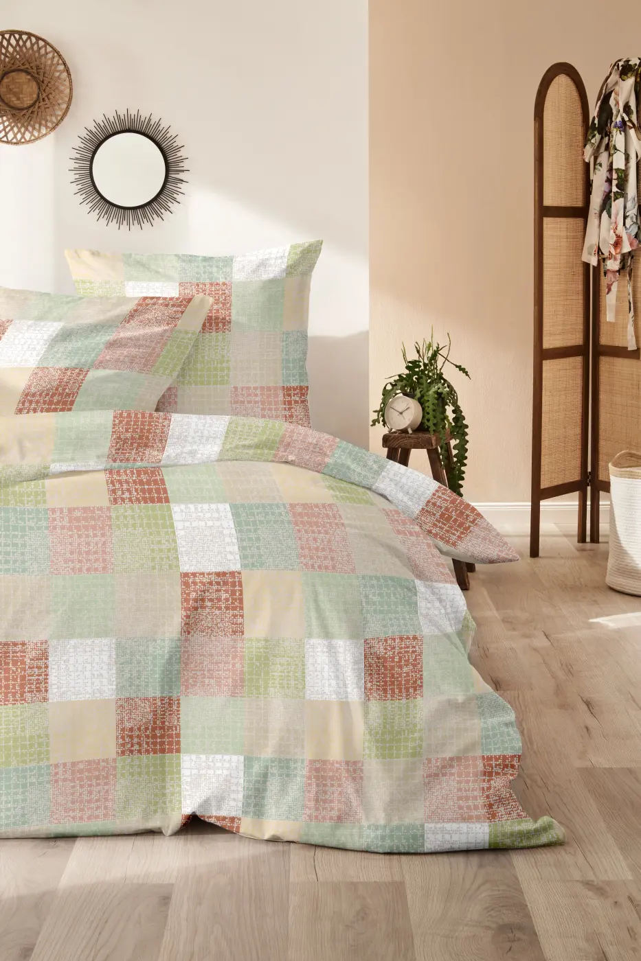 Hahn  Bieber Bettwäsche kariert braun-rot 135 x 200 cm