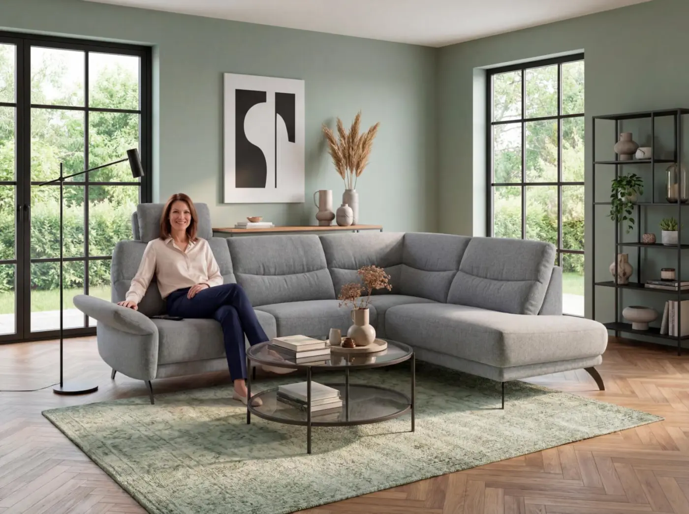 Carina Wohnlandschaft Jessica mit Funktion grau ca. 263 x 221 cm