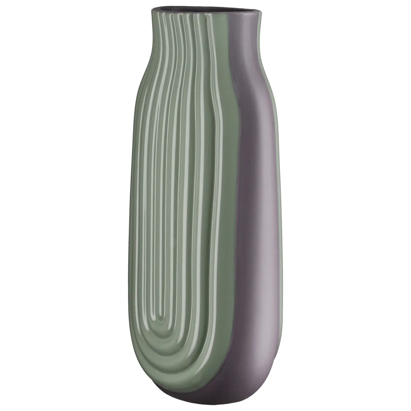 Gilde Vase konisch "Curve" Keramik grün geriffelt