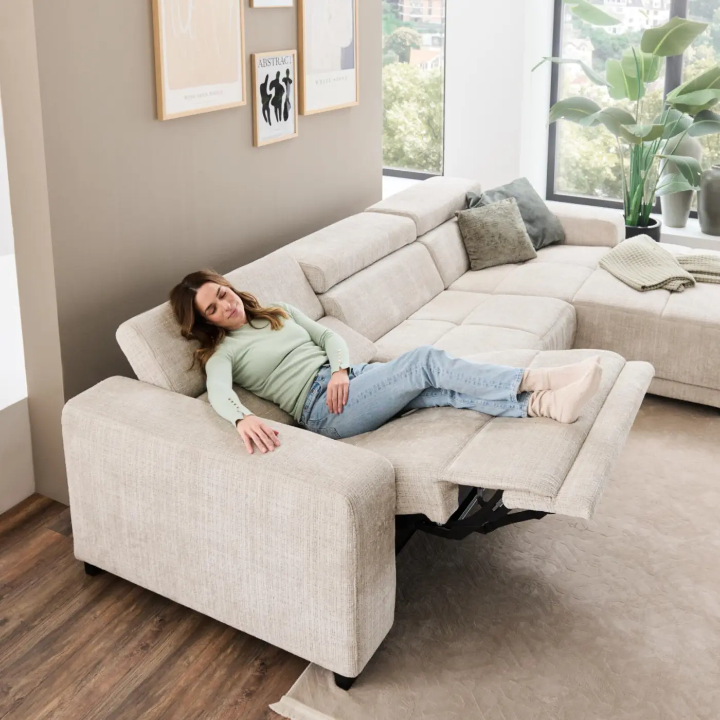 Megapol Wohnlandschaft VS-MP1215 mit Funktion creme grau ca. 319 x 195 cm