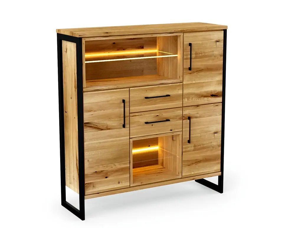 Niehoff  Highboard Medina inklusive Beleuchtung Charakter Eiche ca. 140 x 150 x 44 cm