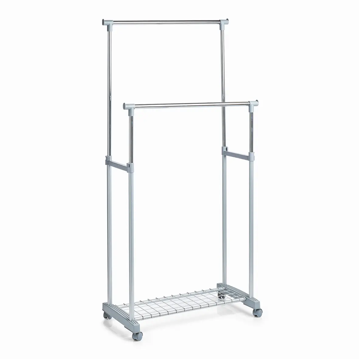Zeller Rollkleiderständer verchromte & silberfarbene Oberflächen - zwei Kleiderstangen Höhe ca. 94,00/170,00 cm