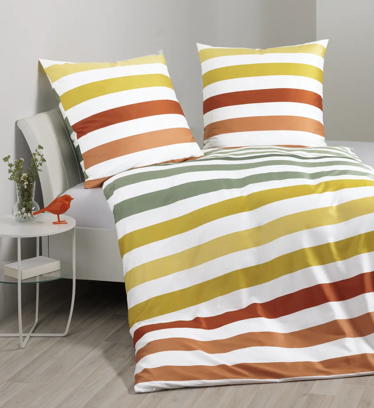 Janine Mako-Satin Bettwäsche J. D. gelb grün 155x220,80x80 cm