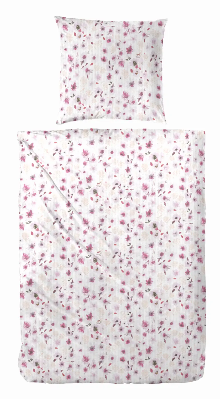 Mikrofaser-Seersucker-Bettwäsche 135 x 200/80 x 80 cm  rosa-weiß