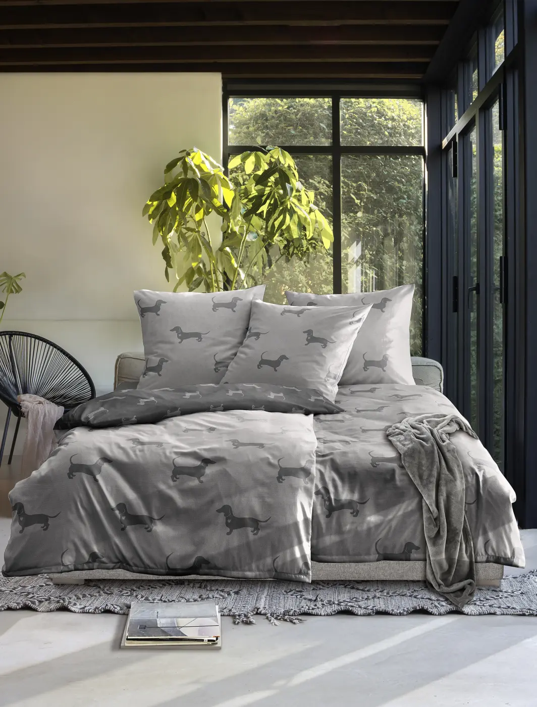 Irisette  Bettwäsche Meran 135x200/80x80 cm Dackel grau