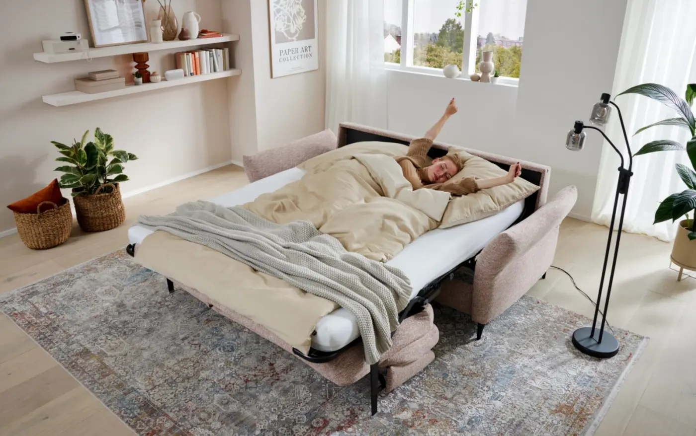 Interliving  Schlafsofa Serie 4700 rosa/rost  ca. 222 cm breit