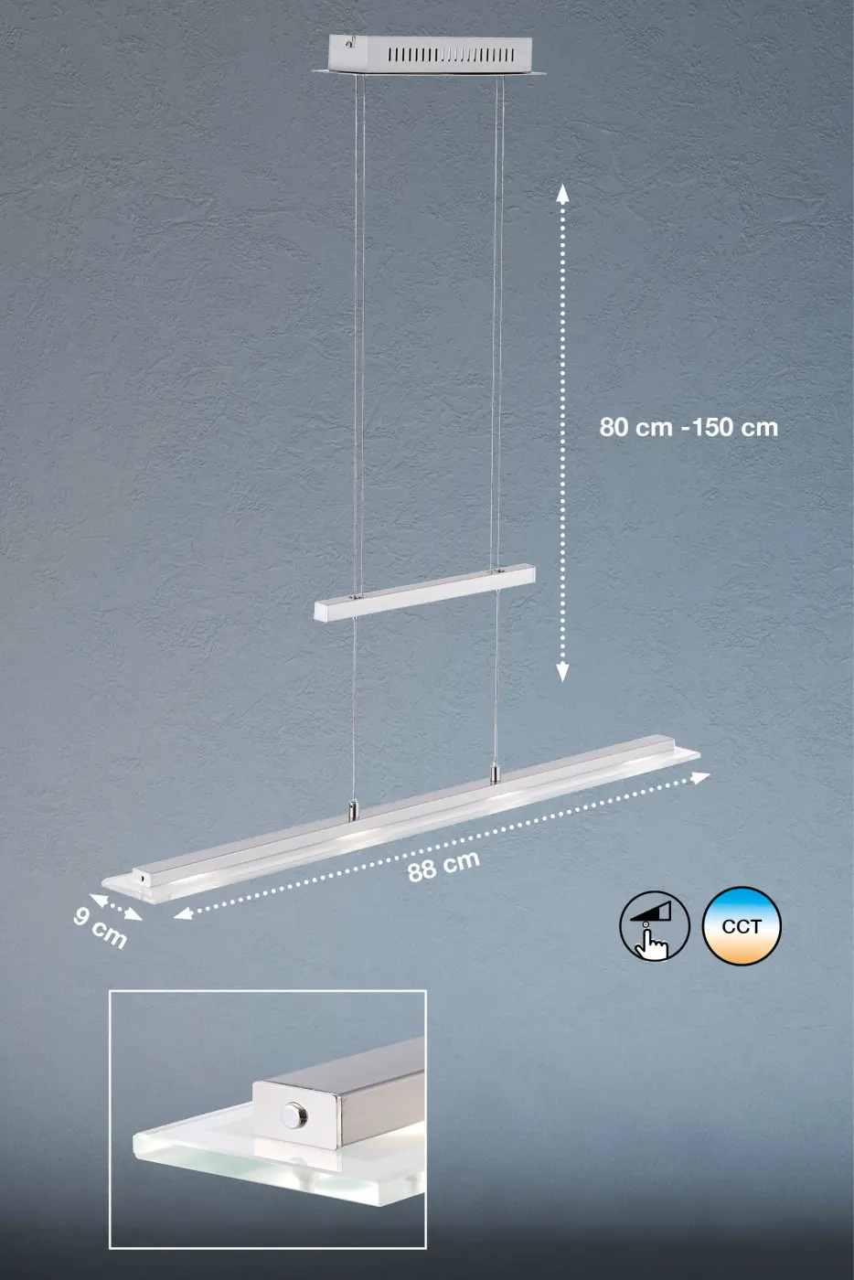 Fischer & Honsel  Pendelleuchte Tenso TW nickelfarben | klar | chromfarben