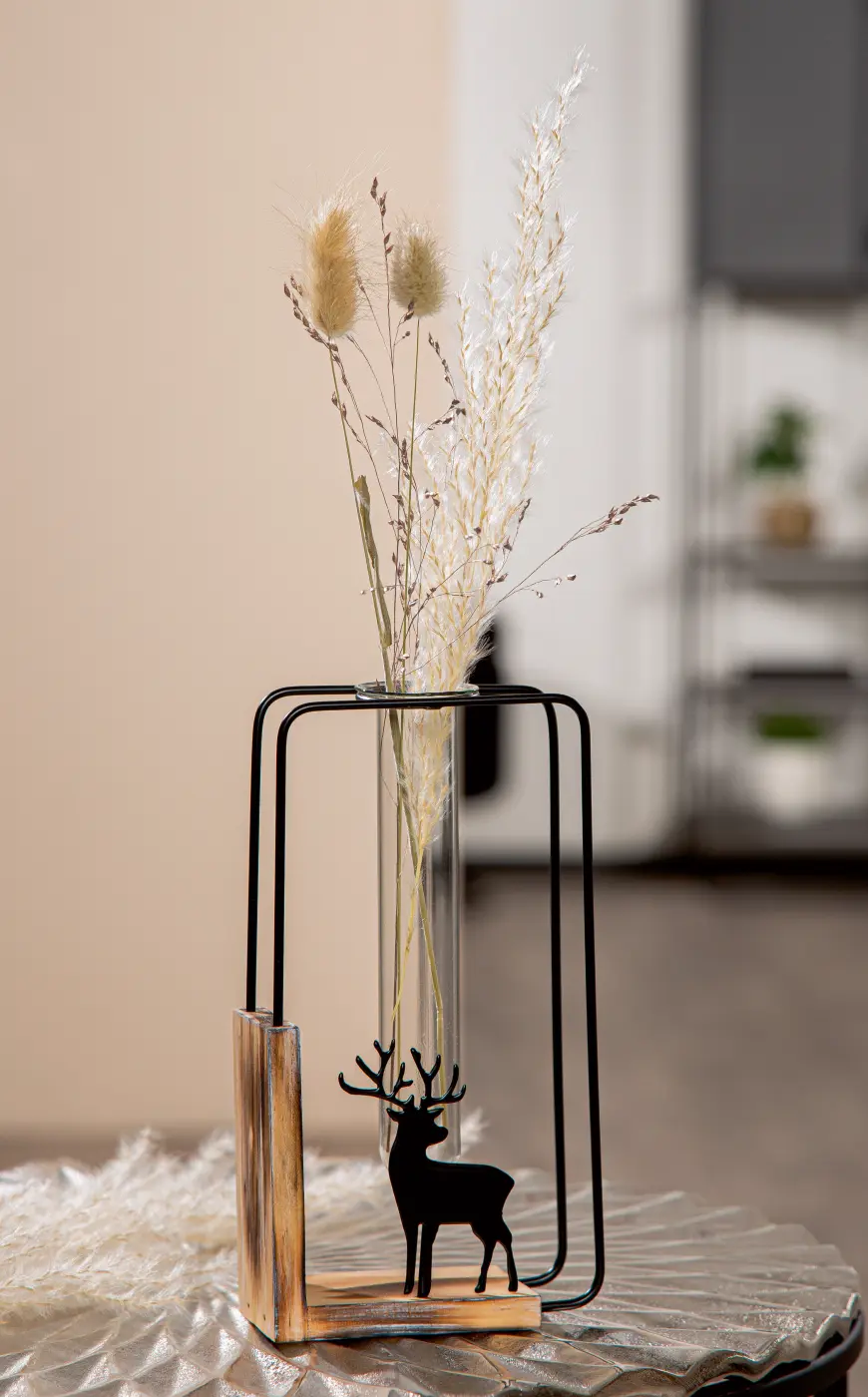 Gilde Vase "Black Deer" Hirschmotiv Metall schwarz 