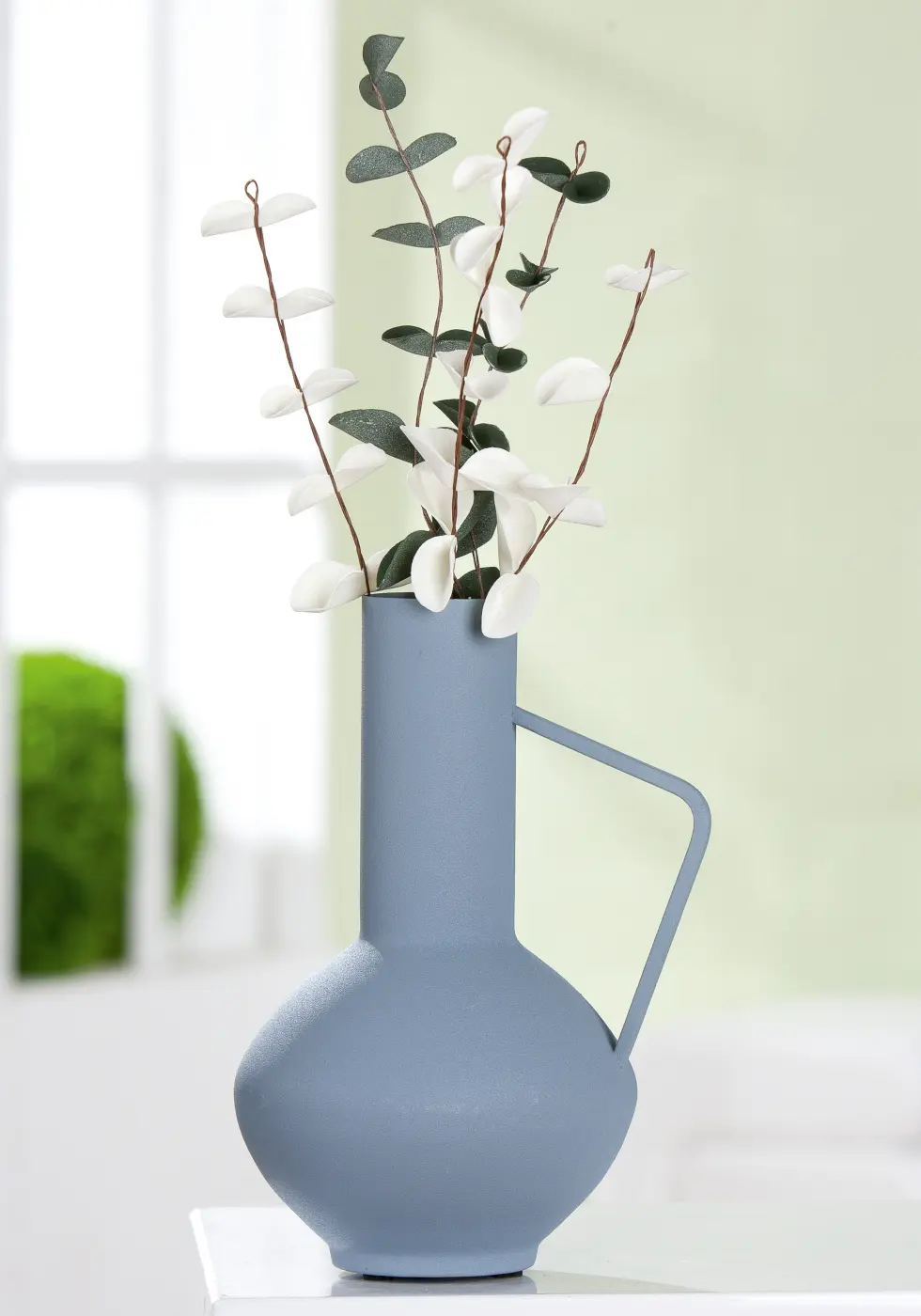 Gilde Vase rund hellblau 22 cm Metall