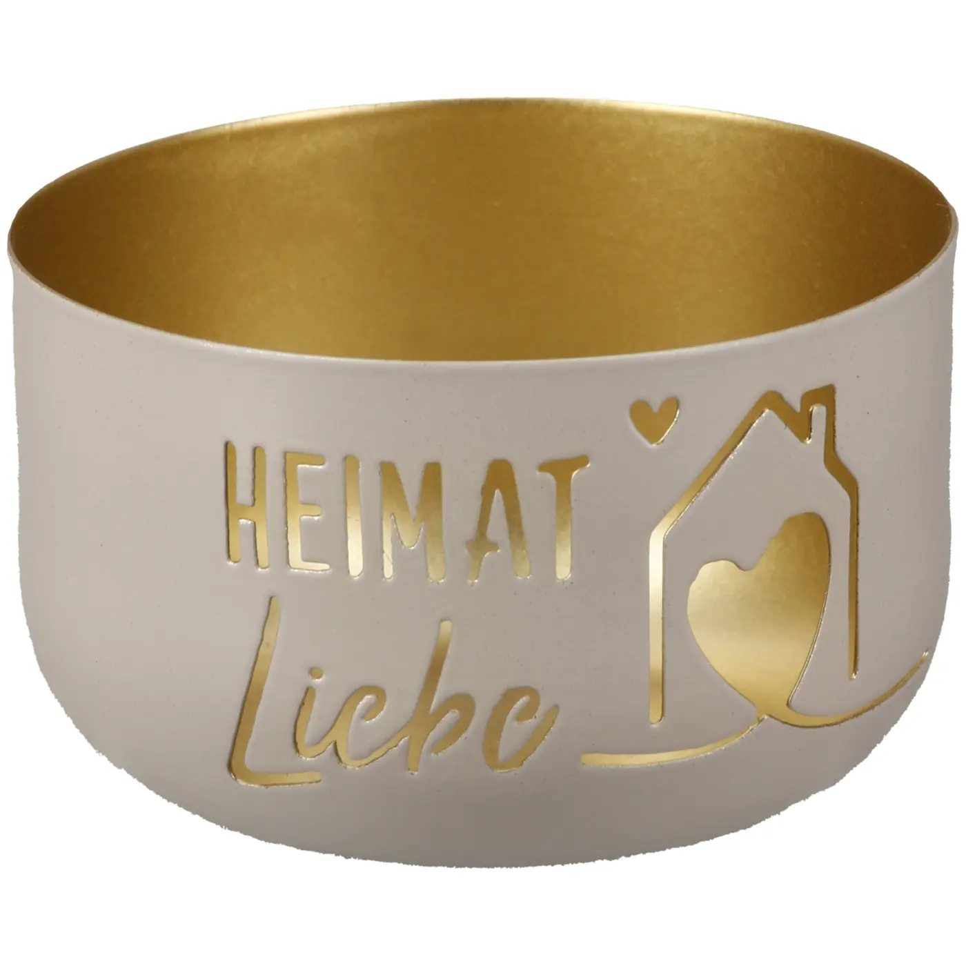 Gilde Handwerk Teelichtleuchter "Heimatliebe" Metall beige, innen goldfarben