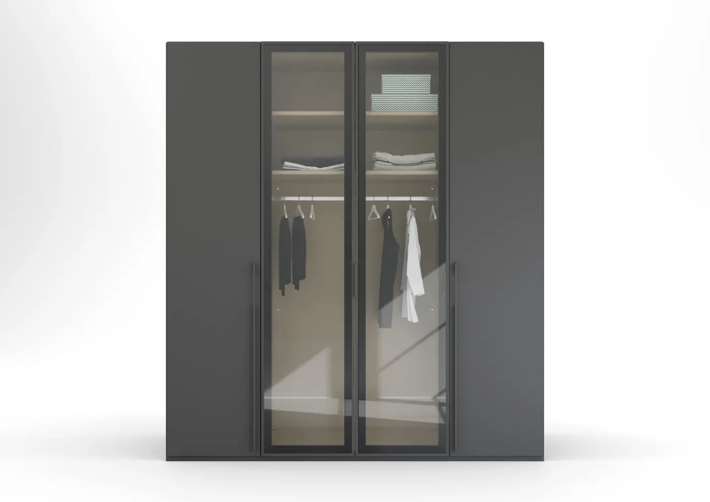 Rauch  Drehtürenschrank Skat Shine graphit/Glastüren B/H/T: 201 x 223 x 63cm