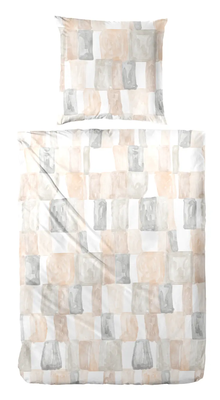 Hahn  Perkal-Bettwäsche kariert braun-grau 135 x 200 cm