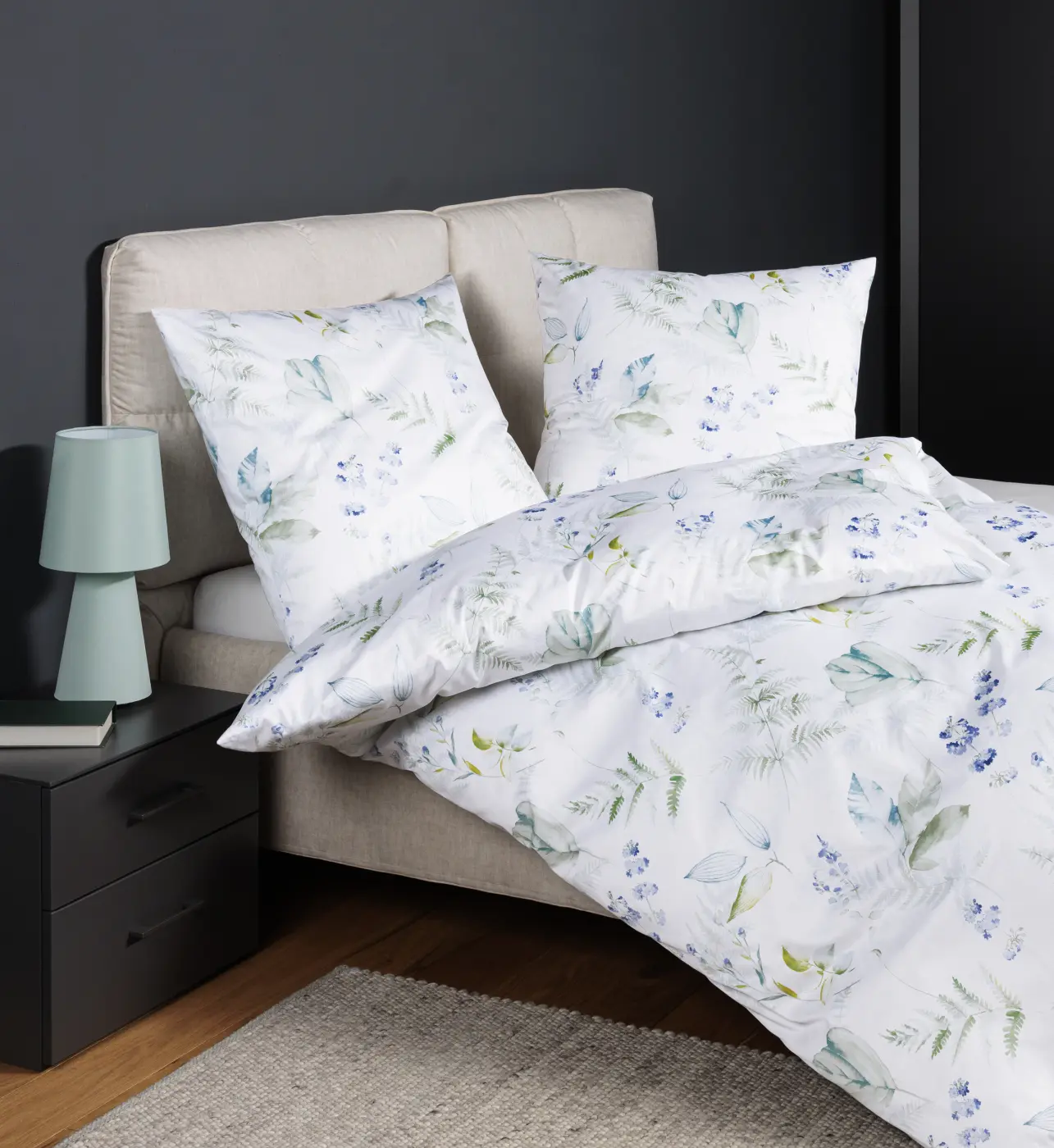 Janine Mako-Satin Bettwäsche moments silberblau grün 135x200,80x80 cm