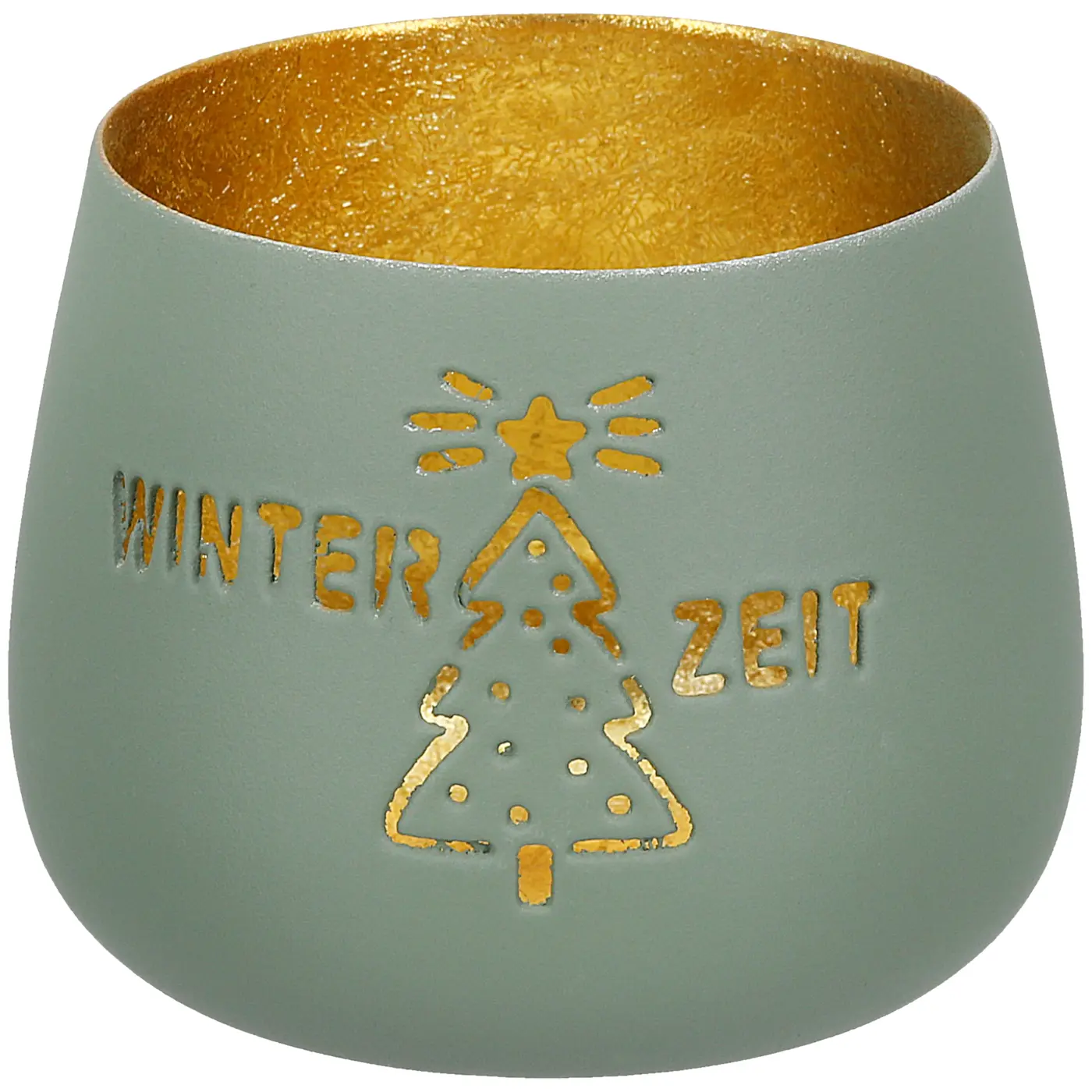 Gilde Windlicht Winterzeit braun, grau, grün H 7 x Ø 8 cm