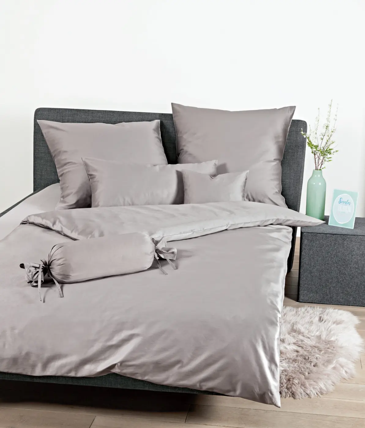 Janine Mako-Satin Bettwäsche Colors vulkan  155X220,80x80 cm