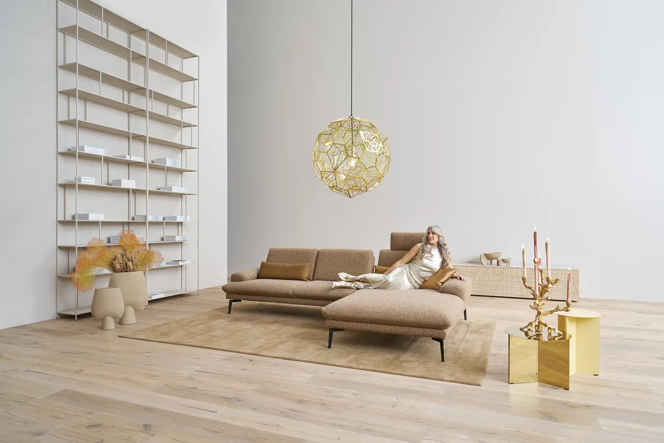 Himolla  Wohnlandschaft Tangram  9455 mit Zubehör Stoff  Caramel ca. 296 x 193 cm