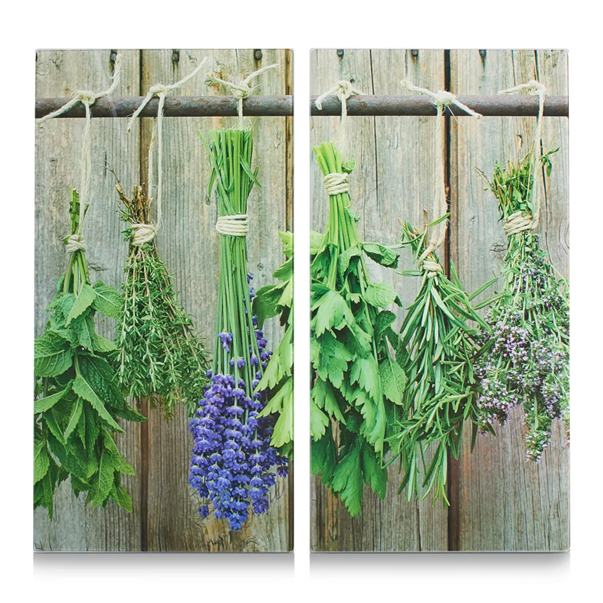 Zeller Herdabdeck-/Schneideplatten "Kräuter" 2-er Set Glas