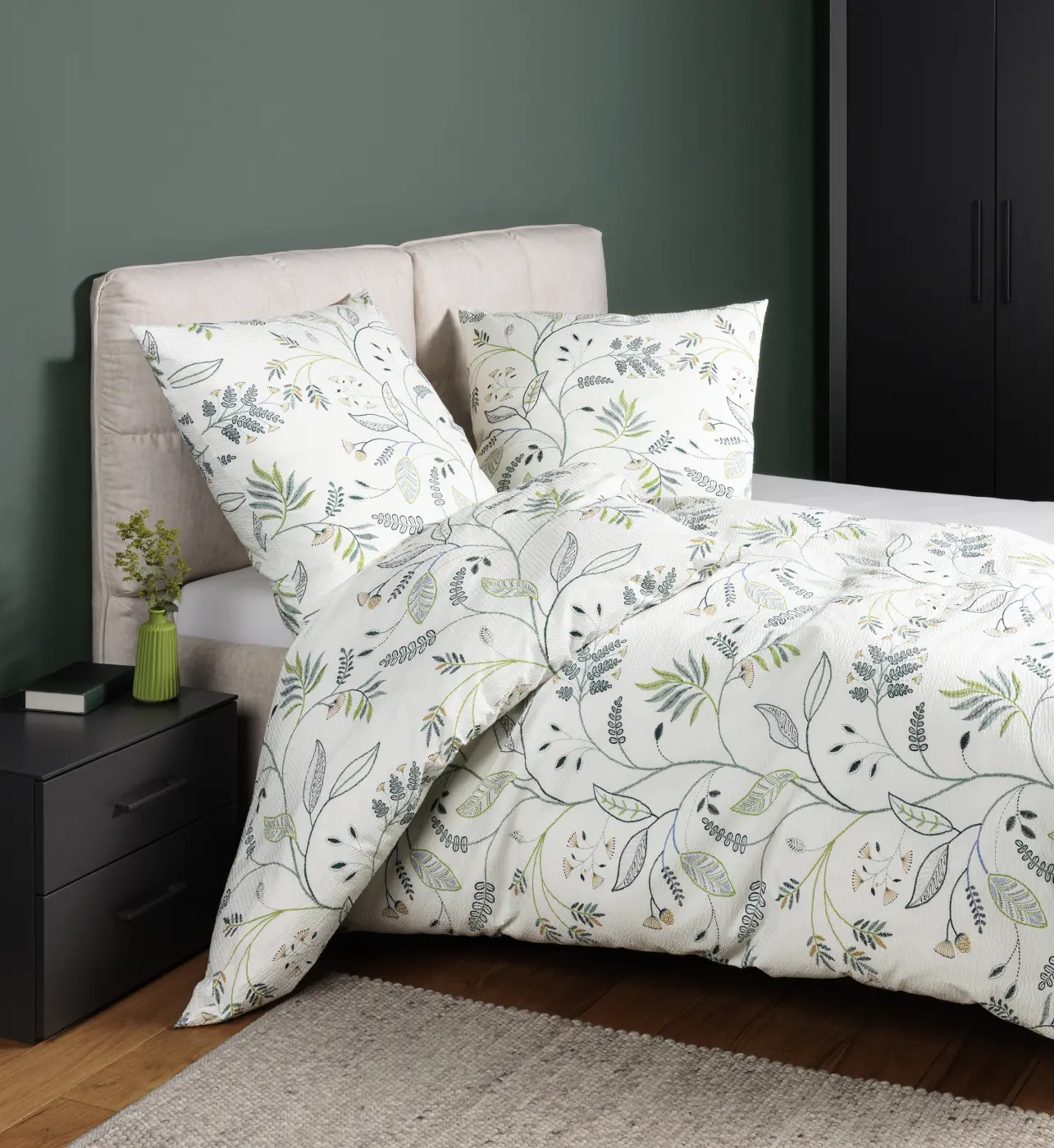 Janine Mako-Soft-Seersucker Bettwäsche TANGO grün 135x200,80x80 cm