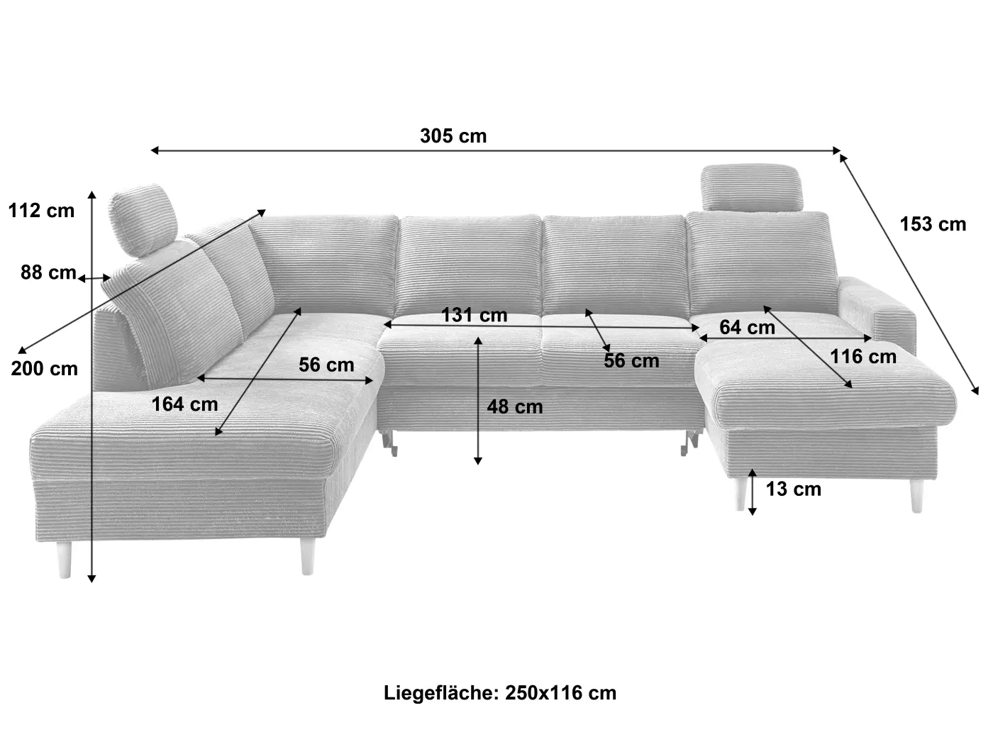 Benformato Funktionspolsterecke Passione Amanti taupe ca. 200 x 305 x 153 cm