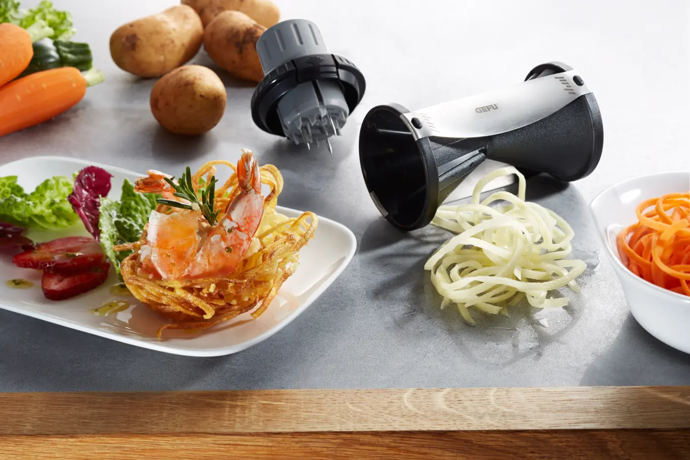 GEFU Spiralschneider SPIRELLI® 2.0 schwarz/silber hochwertiger Edelstahl|Kunststoff|Kunststoff