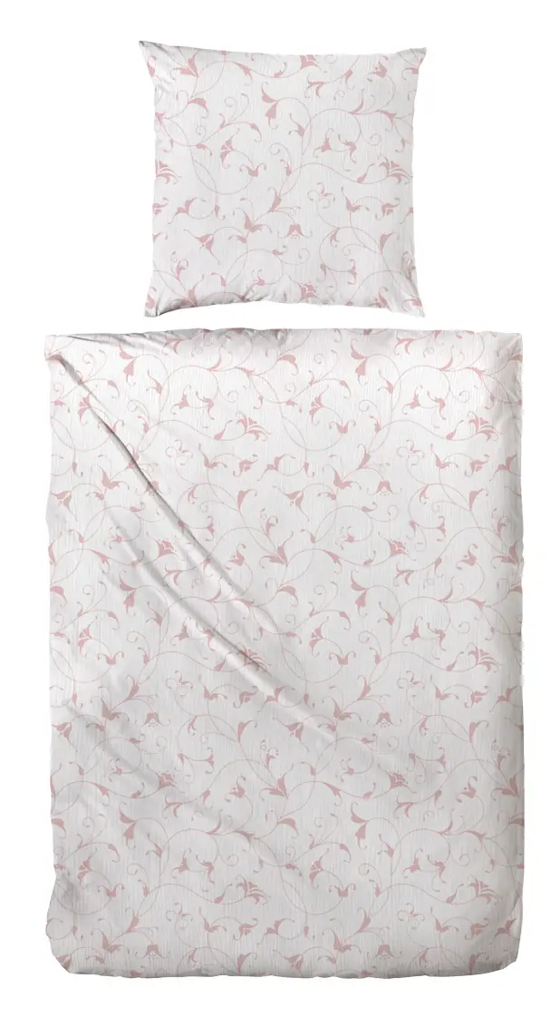 Hahn Bio-Crepê Bettwäsche, 135 x 200/80 x 80 cm Ranke creme/rosa