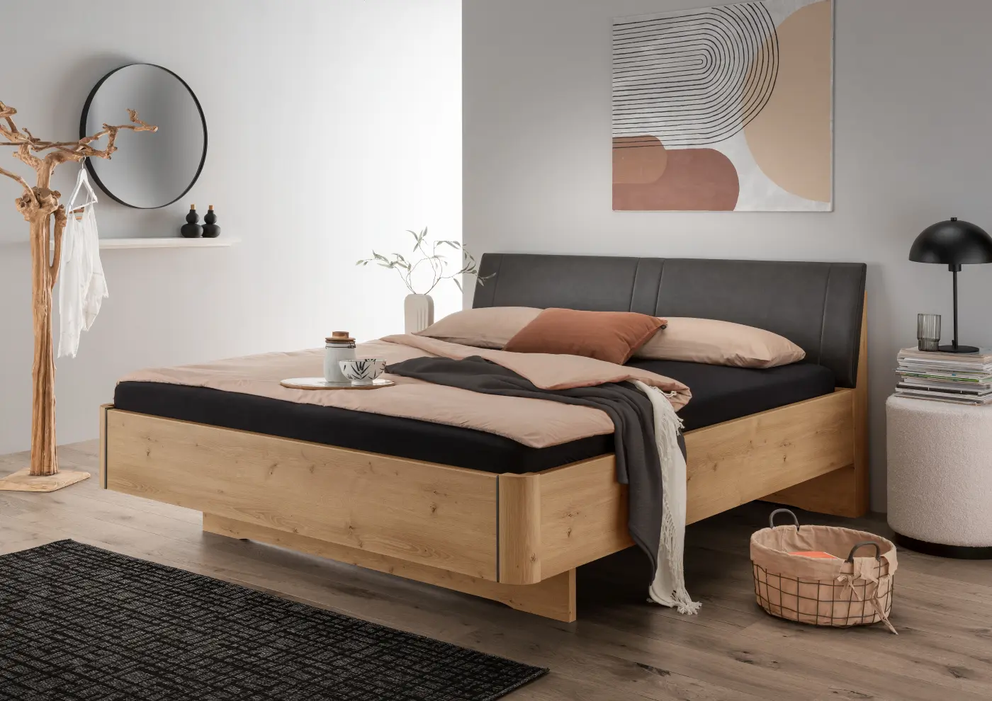 Wiemann  Doppelbett  Cadiz mit Polsterkopfteil Eiche Bianco Dekor LF 180 x 200 cm