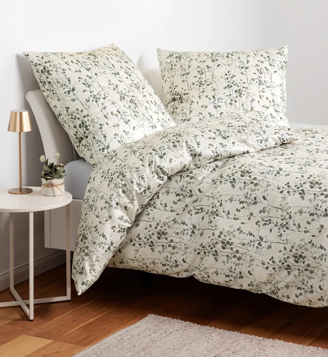 Janine Garnitur Mako-Satin  sand salbei 155x220,80x80 cm