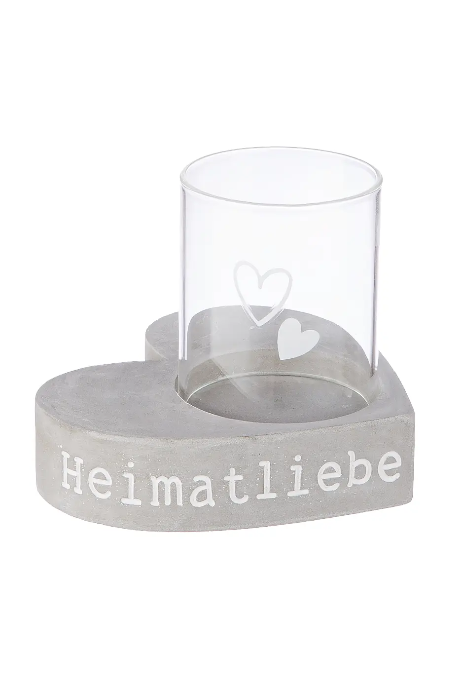 Gilde Windlicht "Hematliebe"  Herzform mit Schriftzug grau