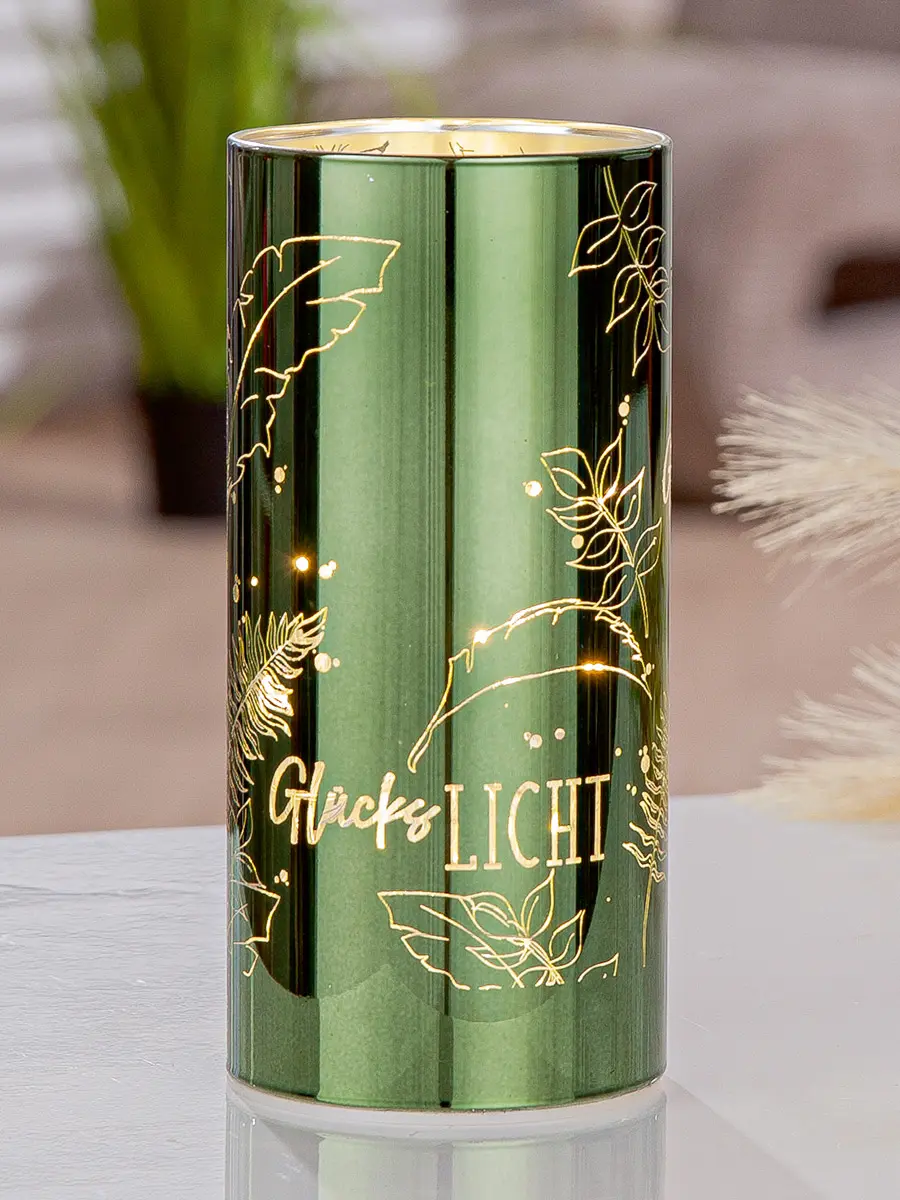 Gilde LED Windlicht Blätterregen "Glückslicht" Glas grün