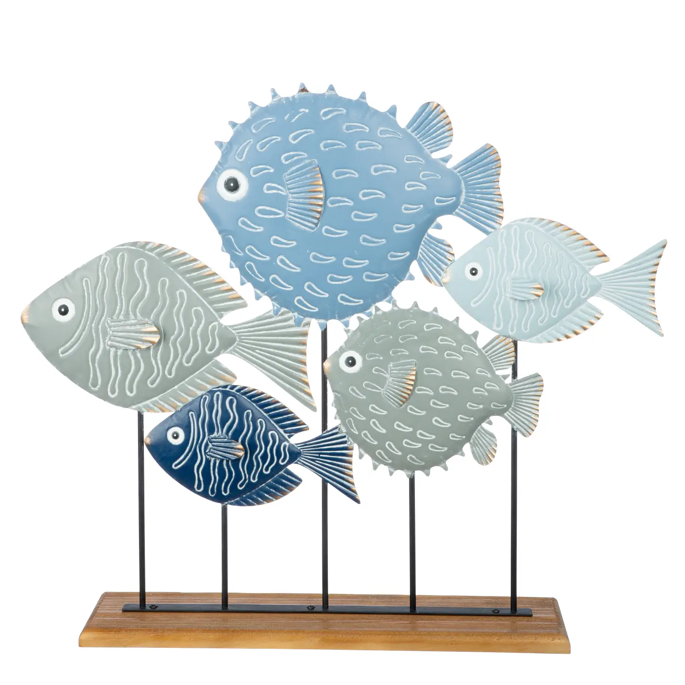 Gilde Handwerk Standrelief Ocean  Fischmotiv Metall grau/blau ca. 65x55x6 cm