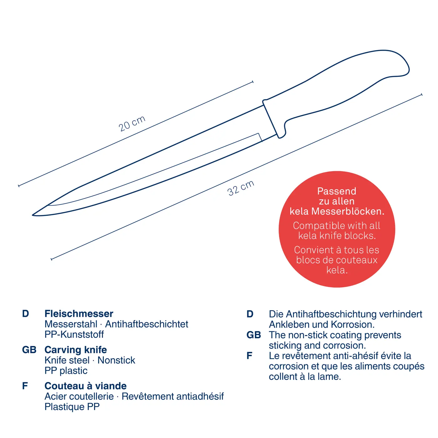 Kela Fleischmesser Acida Edelstahl schwarz 32cm