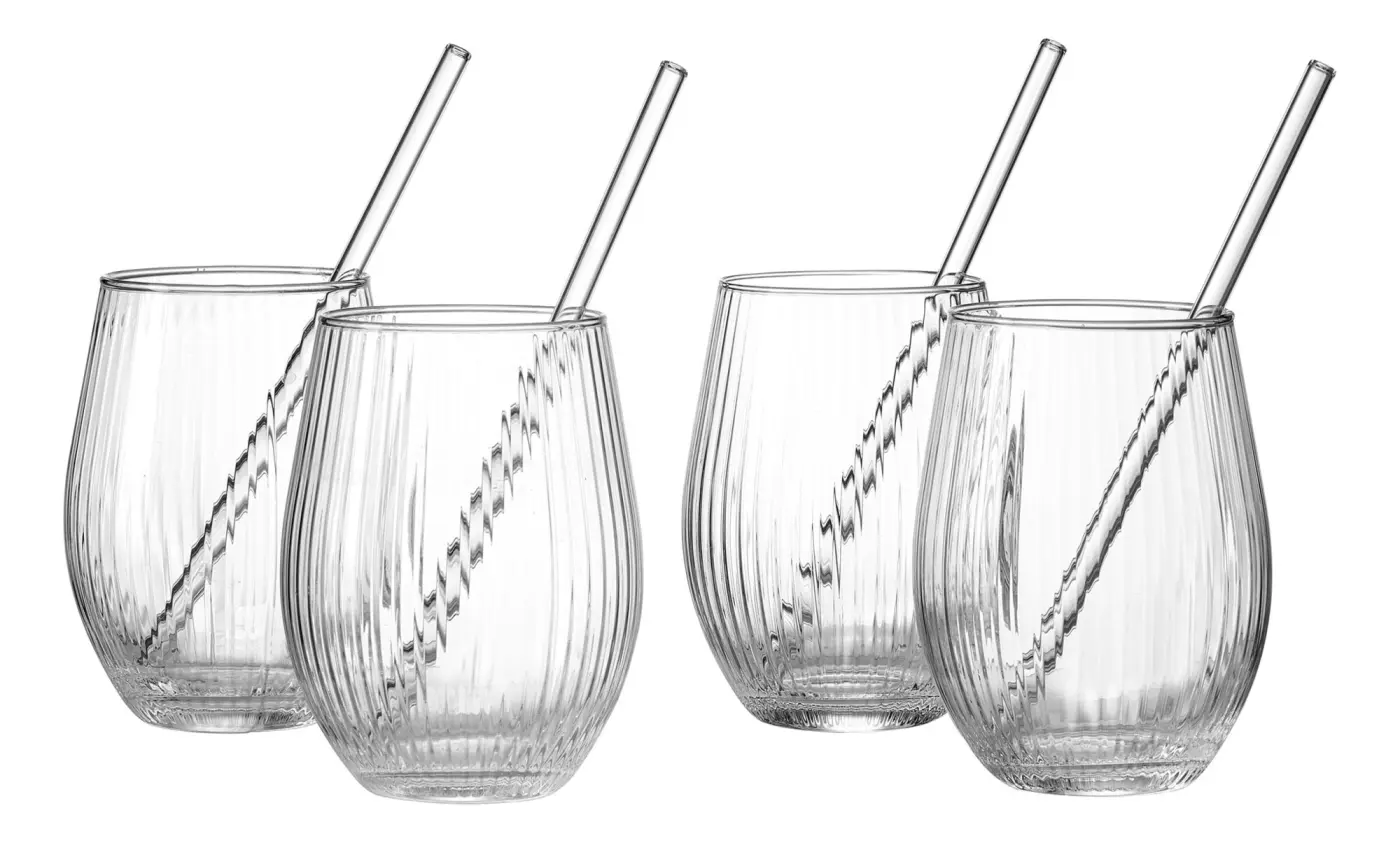 Ritzenhoff & Breker Trinkgläser mit GlasTrinkhalme 4er Set klar