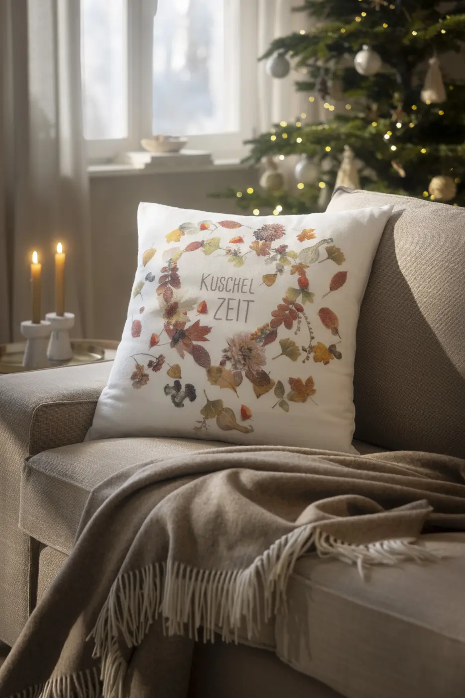 Estella Kissenhülle "Kuschelzeit" beige braun  50 x 50 cm 