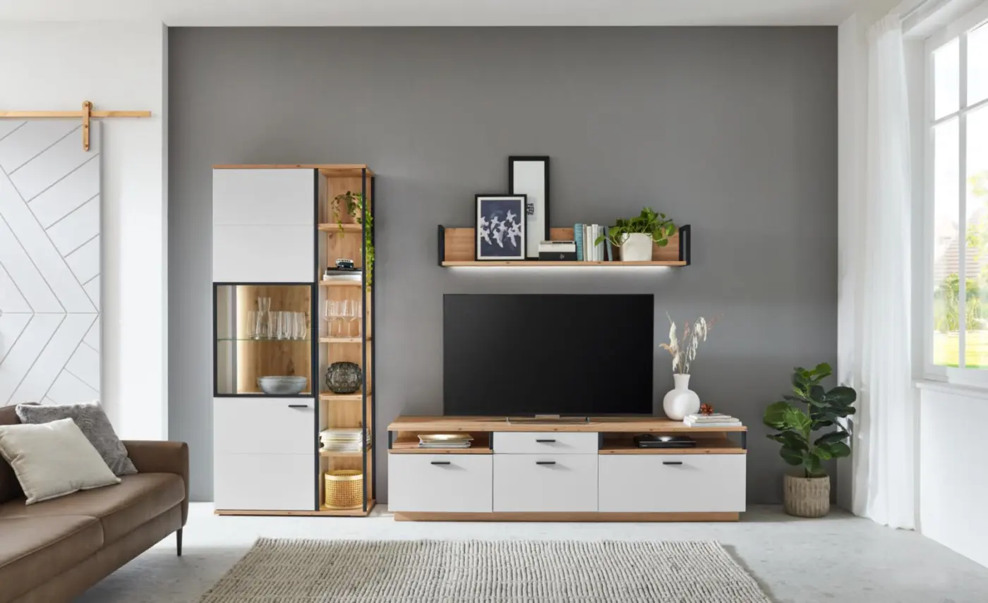 Ideal Kombination Basset Wohnen weiß/braun ca. 305 x 206 x 50 cm