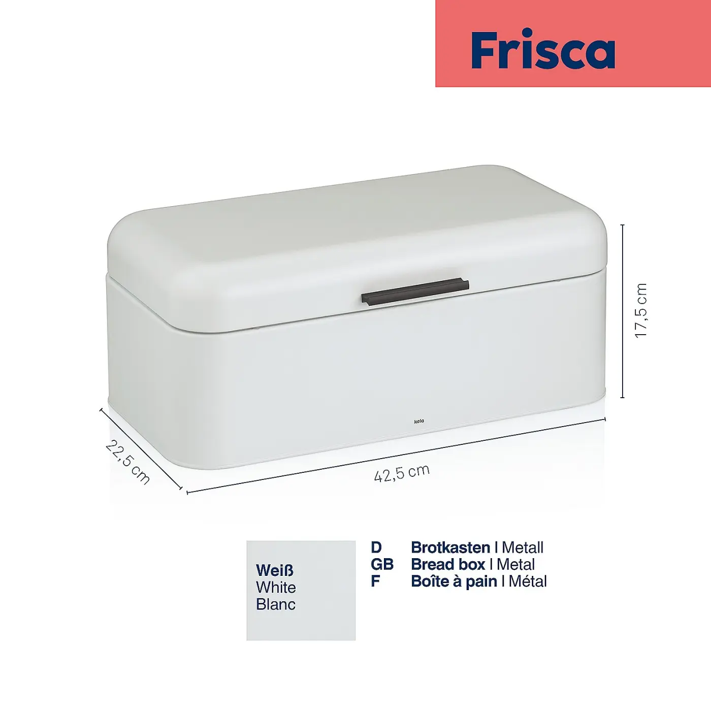 Kela Brotkasten Frisca Metall weiß matt  42,5 cm lang