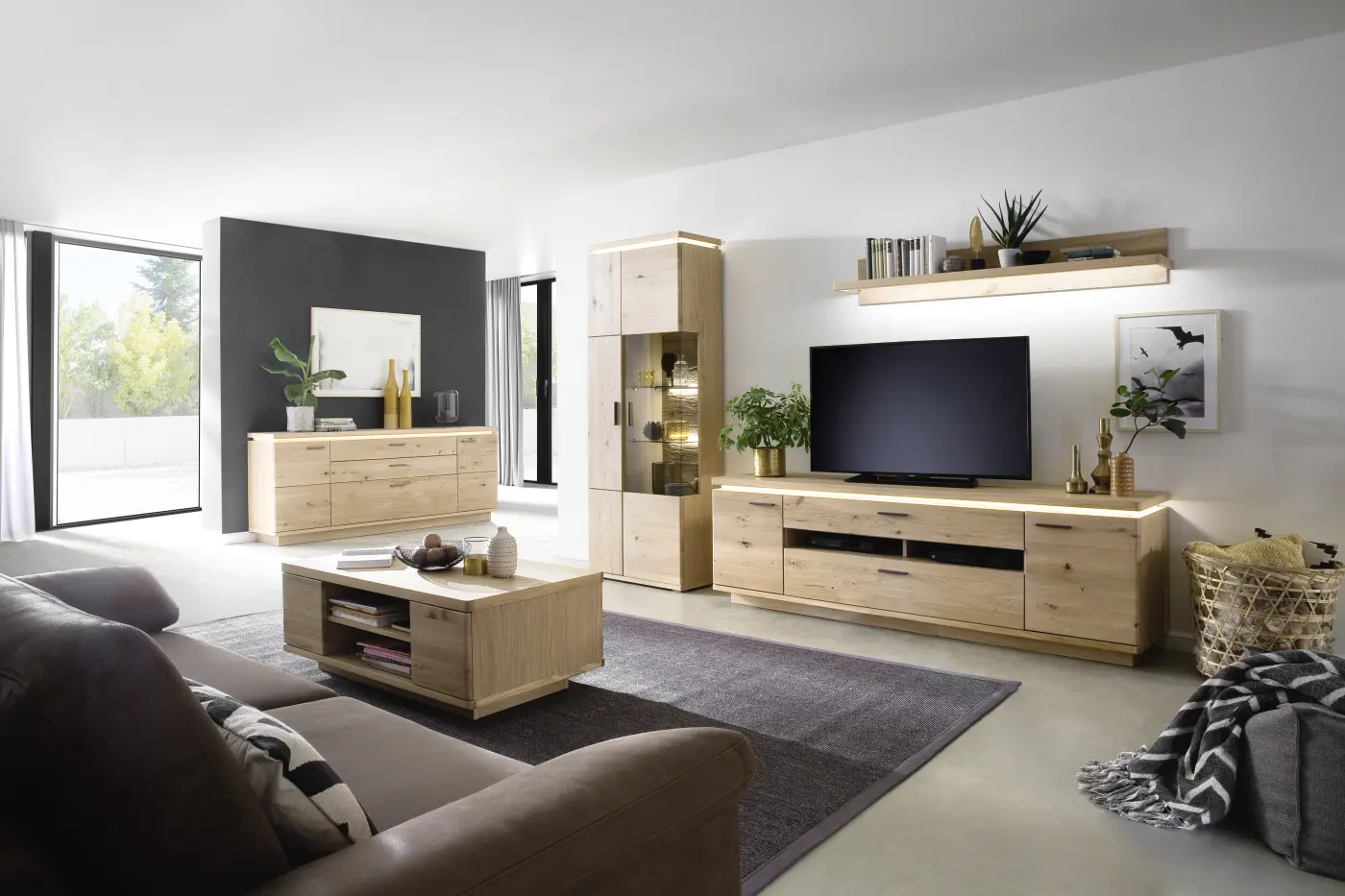 MCA furniture  Wohnprogramm Barcelona Balkeneiche Bianco B/H/T: 300 x 204 x 50cm