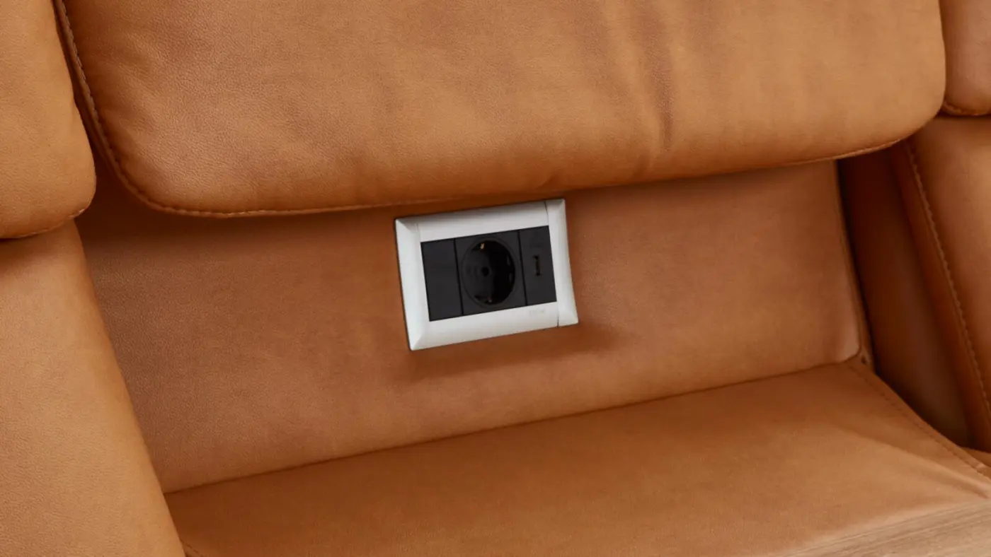 Polsteria  Relax-Rundsofa Serie Mira stoff senf ca. 210 cm  mit motorischer Verstellung