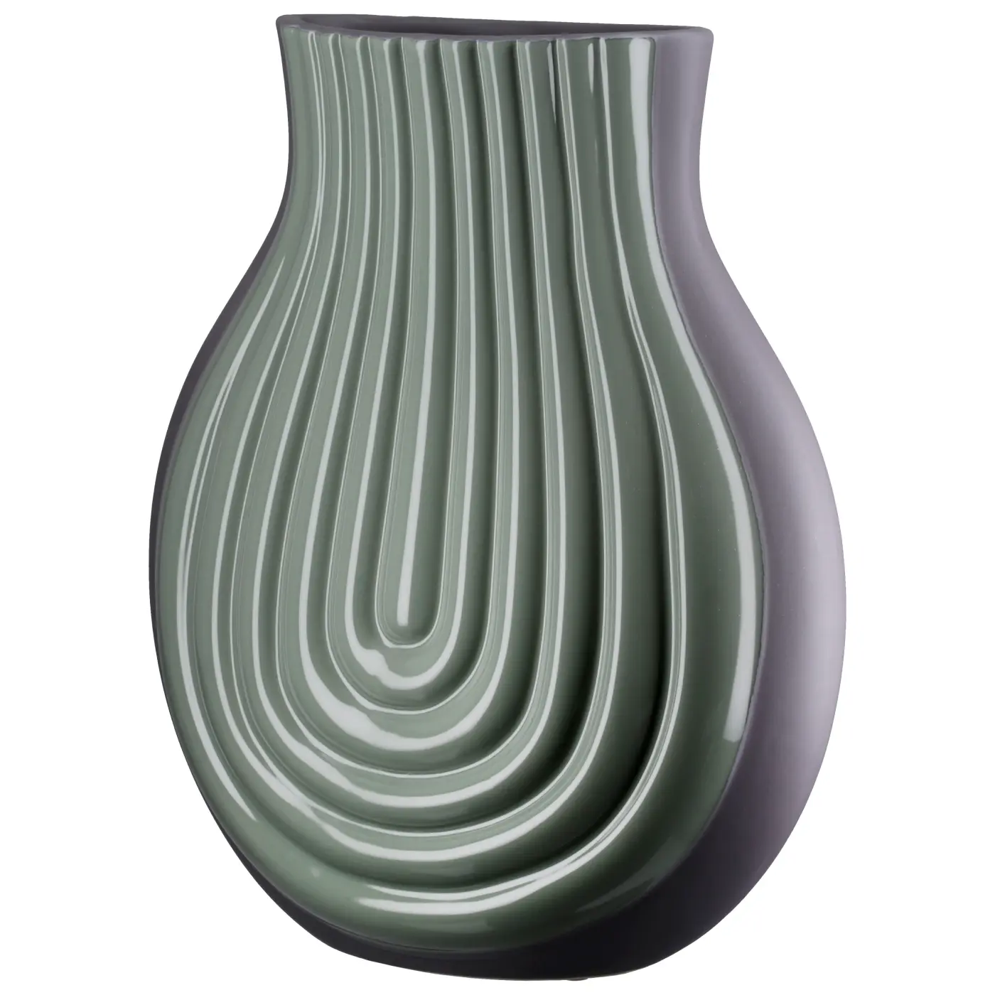 Gilde Vase bauchig "Curve" Keramik grün geriffelt