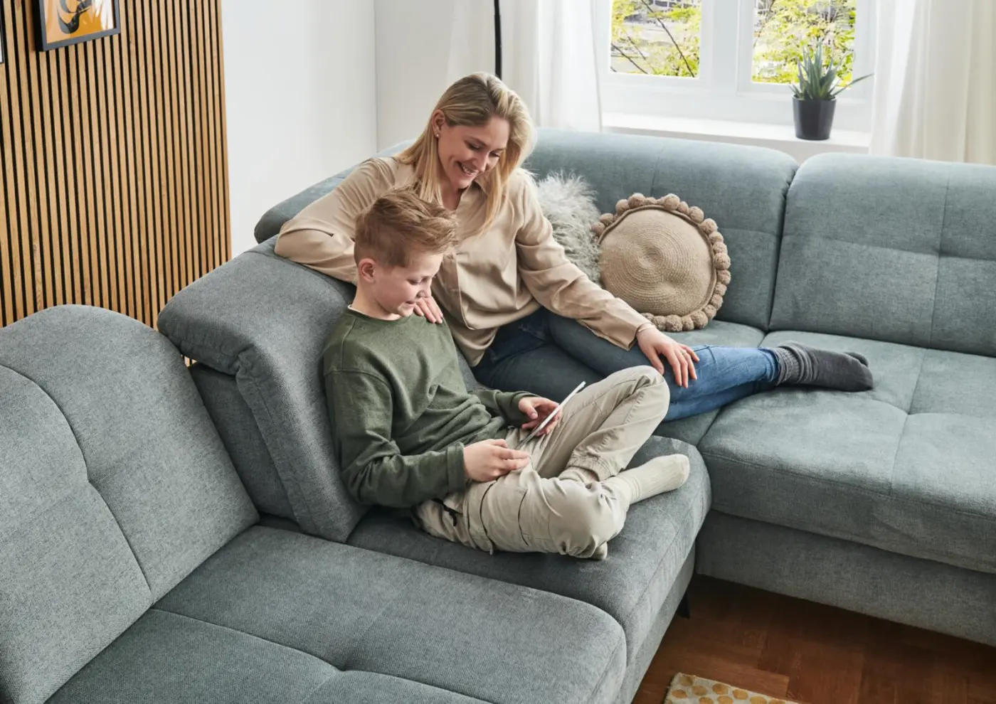 Megapol Wohnlandschaft mit Funktionen MM-MP1206 hellgrau ca. 198 x 351 x 259 cm