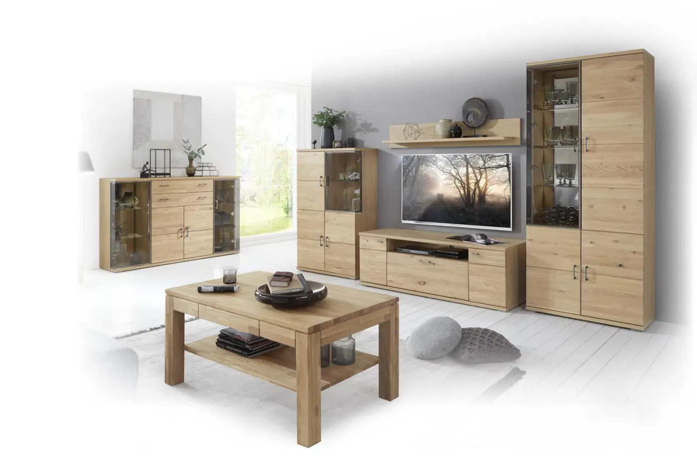 Ideal  Wohnwand 100 Brilon Alteiche teilmassiv B/H/T: ca.364x212x56cm