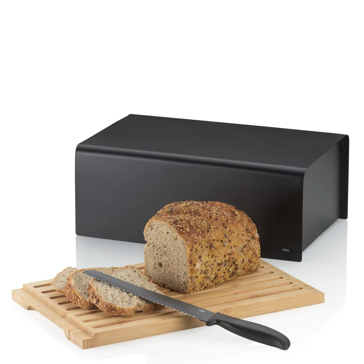 Kela Brotkasten Kiril mit Schneidebrett schwarz 38x23x16cm
