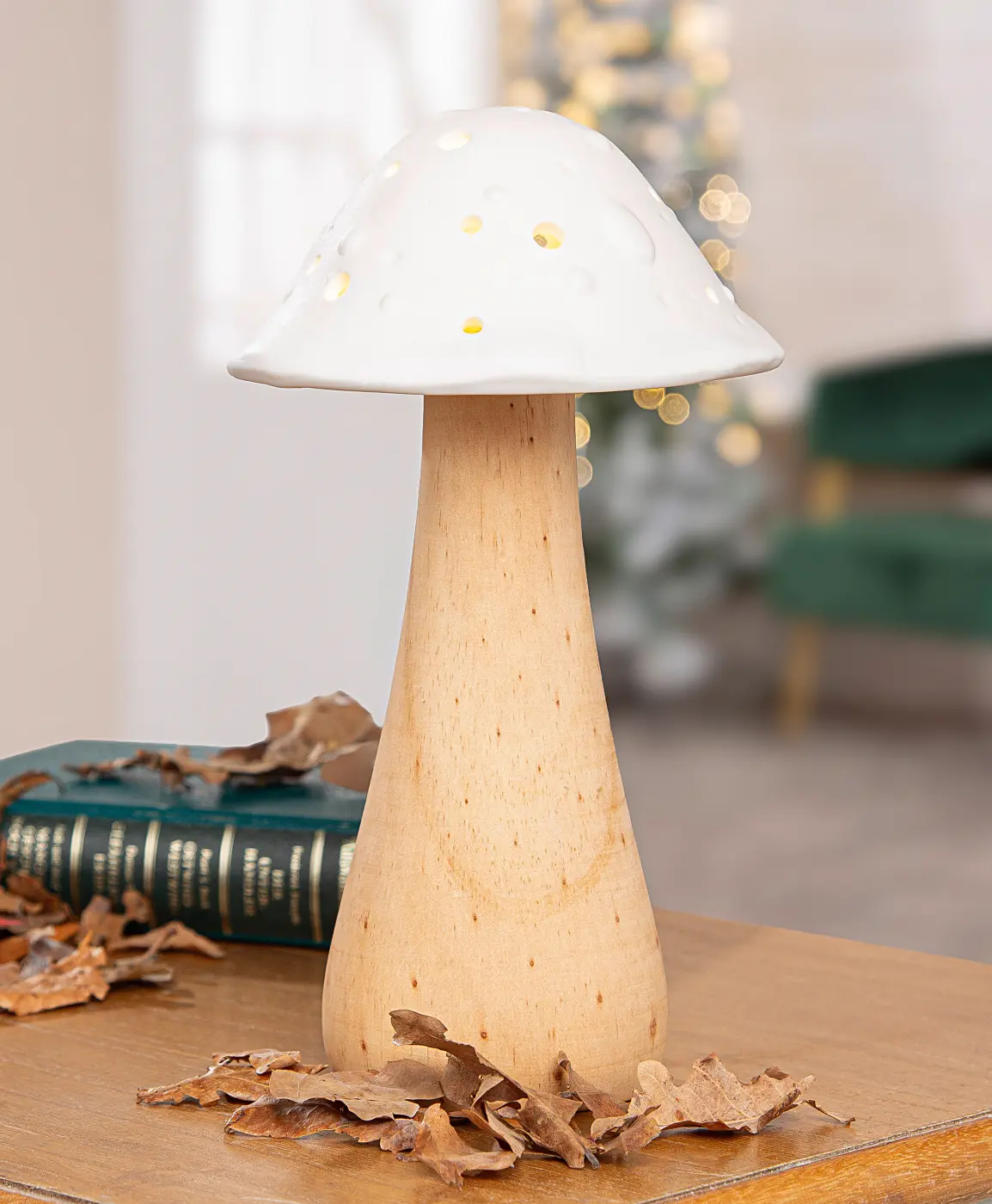 Gilde Handwerk LED-Dekopilz Sveppur Holz weiß 24.5 cm