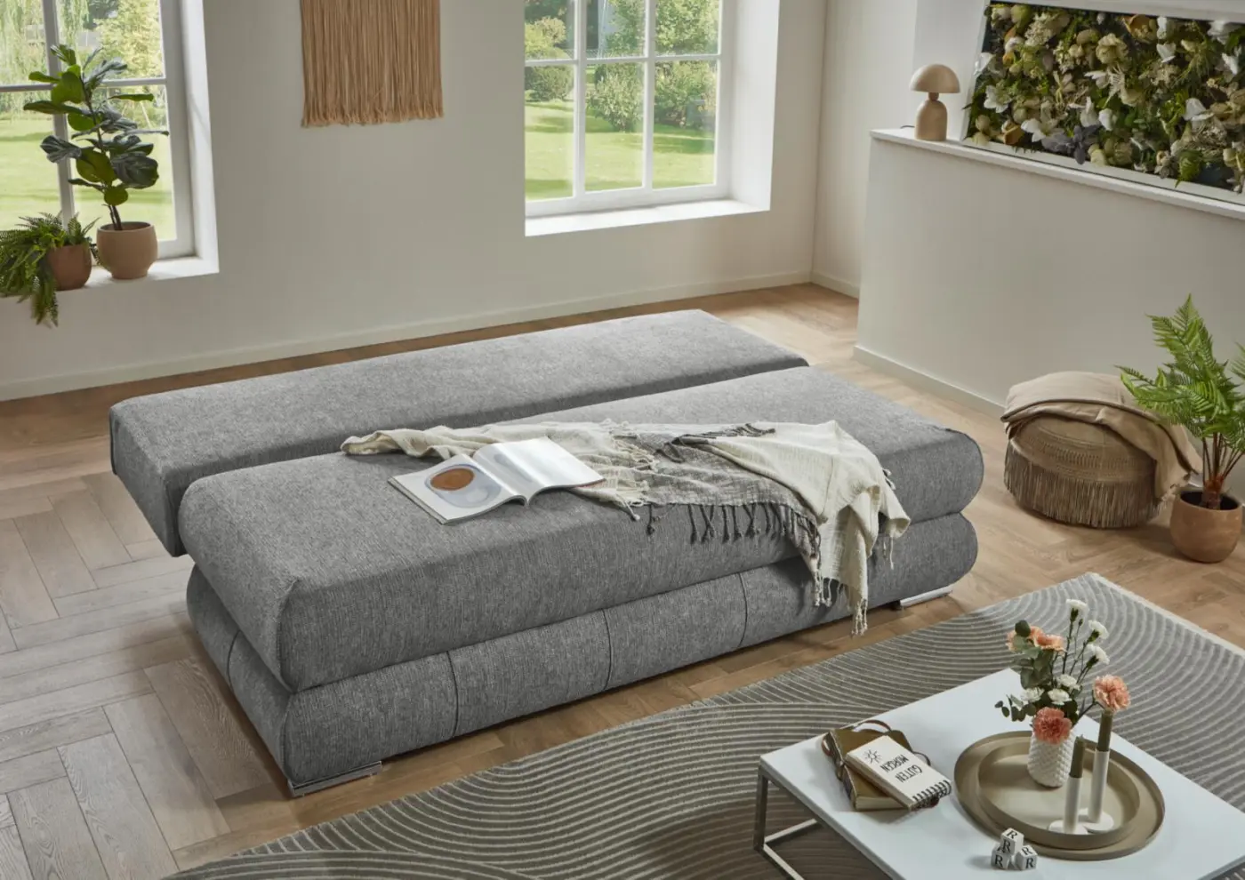 Sun Garden Schlafsofa SO350 Borna silber LF 138 x 195 cm