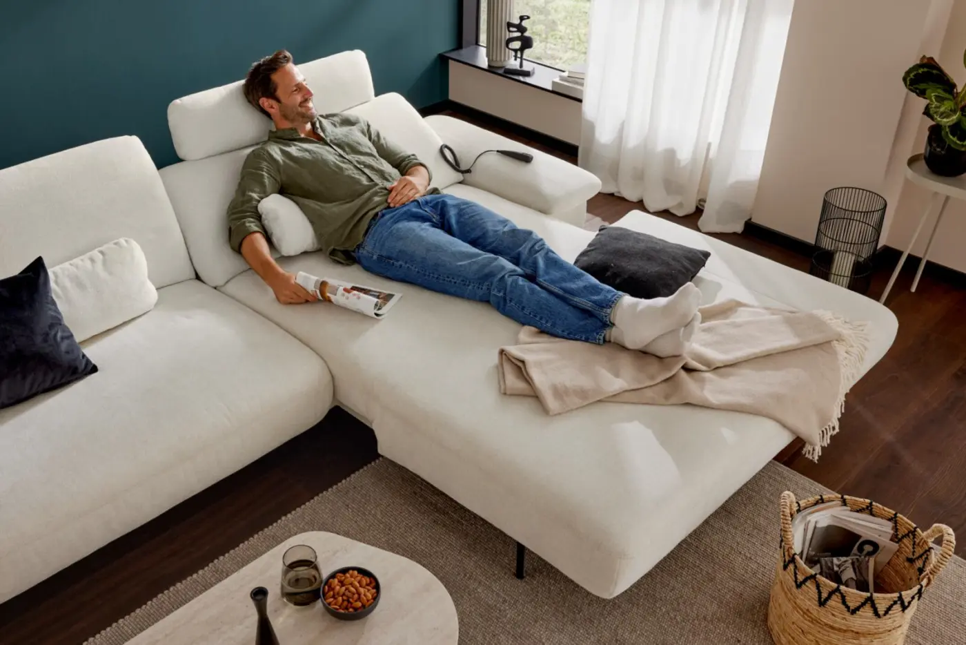 Interliving Wohnlandschaft Serie 4306 mit Funktionen silber ca. 285 x 185 cm
